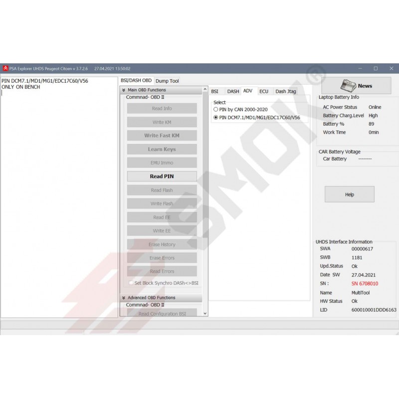 Licenca PT0022 Read PIN in PSA ECU BOSCH EDC17C60 MD1 Valeo V56 Delphi DCM7.1 by ECU Connector without open ECU dijagnostika automobila